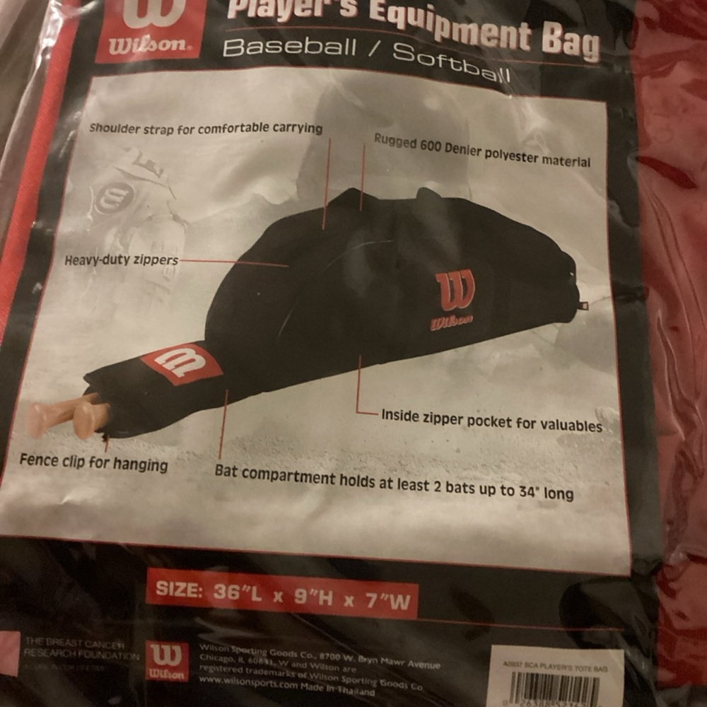 WILSON Baseball‎ Softball Large Red/White 36”L x 9”H x 7”W NEW